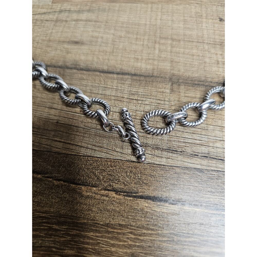 Michelle Albala Sterling Silver Twisted Rolo Cable Chain Toggle Necklace 18in - Picture 10 of 11